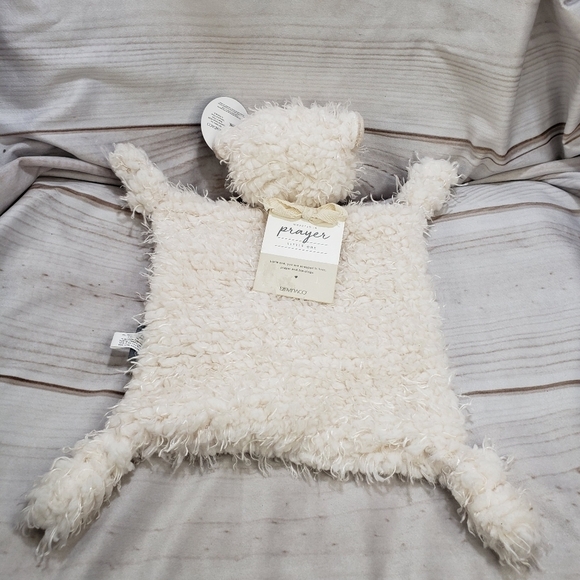 Demdaco Wrapped In Prayer Blankie Bear Lovey Fuzzy Cream Rattle Head 12"x9" 2010 - Picture 4 of 10